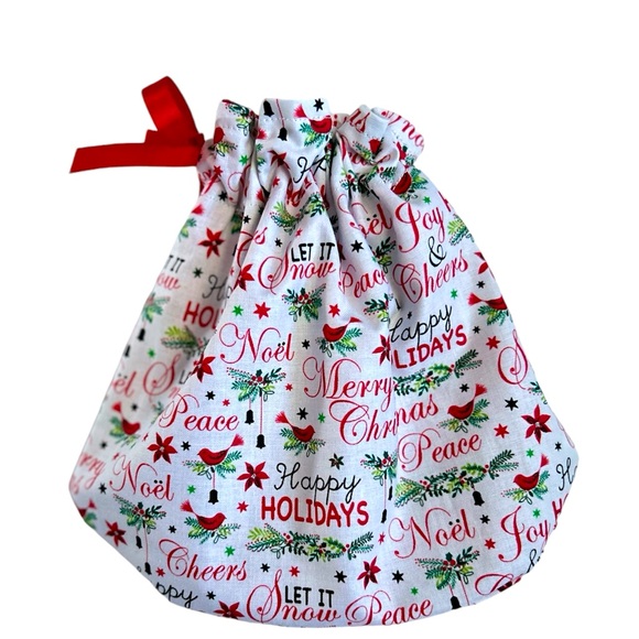 HAND CRAFTED Colorful Festive Christmas Eco Friendly Reusable Fabric Gift Bag - Picture 4 of 6